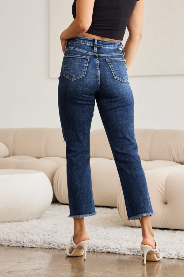 RFM Crop Dylan Full Size Tummy Control Distressed High Waist Raw Hem Jeans-Teresa's Fashionista LLC