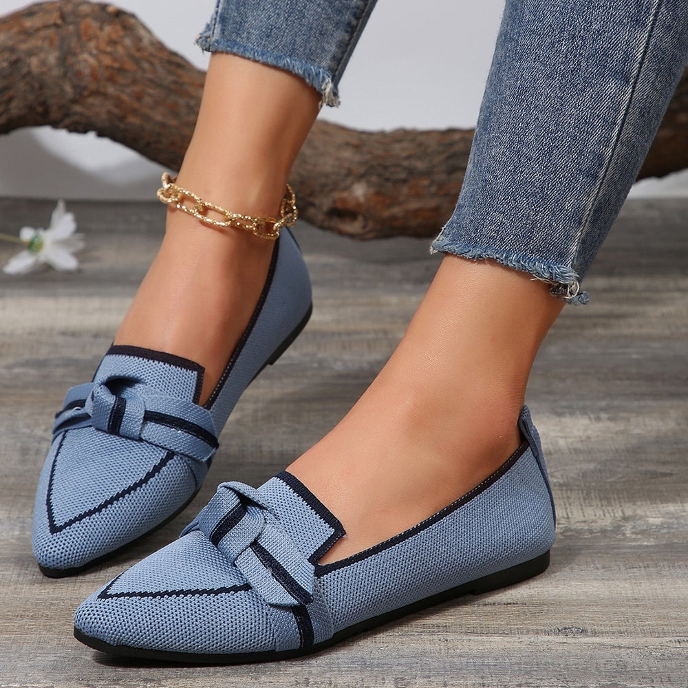 Bow Contrast Trim Point Toe Loafers-Teresa's Fashionista LLC