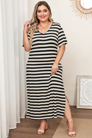 Plus Size V-Neck Side Slit Maxi Dress-Teresa's Fashionista LLC