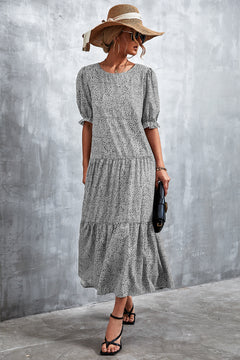 Printed Flounce Sleeve Tiered Dress-Teresa's Fashionista LLC