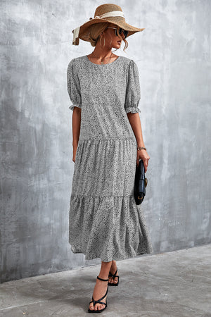 Printed Flounce Sleeve Tiered Dress-Teresa's Fashionista LLC