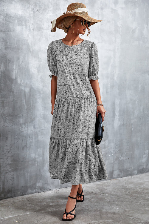 Printed Flounce Sleeve Tiered Dress-Teresa's Fashionista LLC