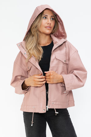 How Dare U Drawstring Hem PU Leather Zip Up Jacket - Teresa's Fashionista LLC