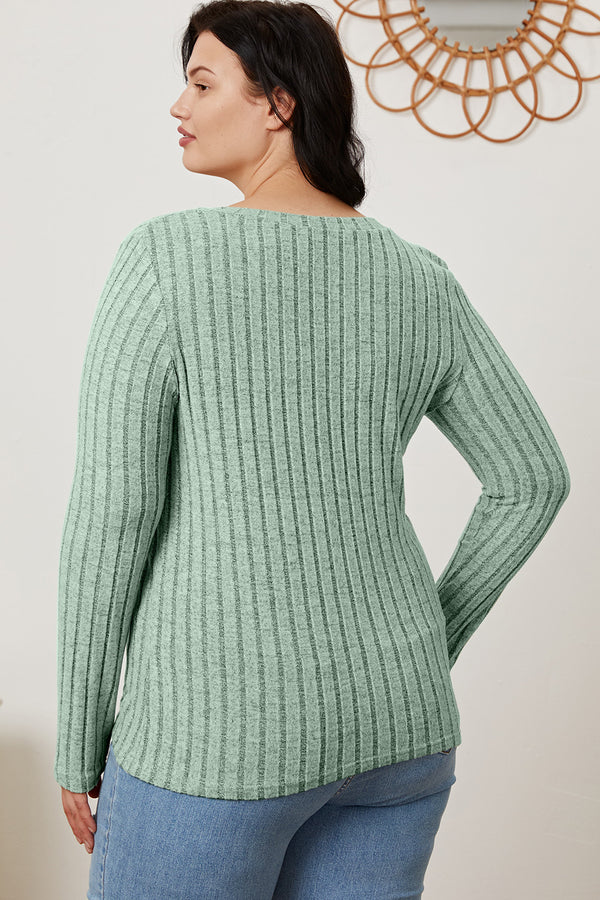 Basic Bae Full Size Ribbed V-Neck Long Sleeve T-Shirt-Teresa's Fashionista LLC