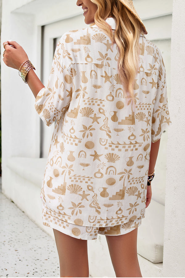 Printed Button Up Shirt and Shorts Set-Teresa's Fashionista LLC