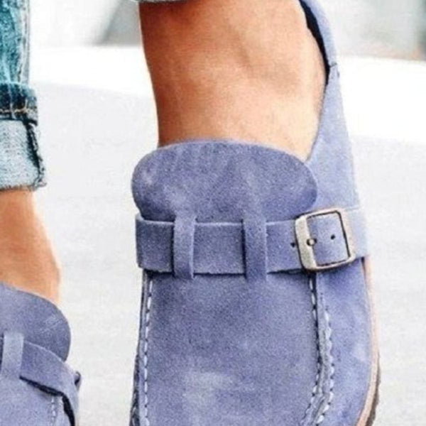 Round Toe Low Heel Buckle Loafers-Teresa's Fashionista LLC