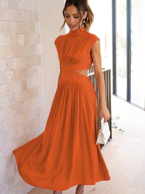 Cutout Mock Neck Sleeveless Ruched Dress-Teresa's Fashionista LLC