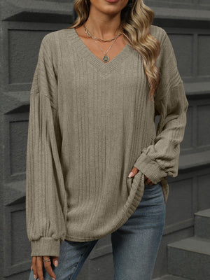 V-Neck Long Sleeve T-Shirt-Teresa's Fashionista LLC