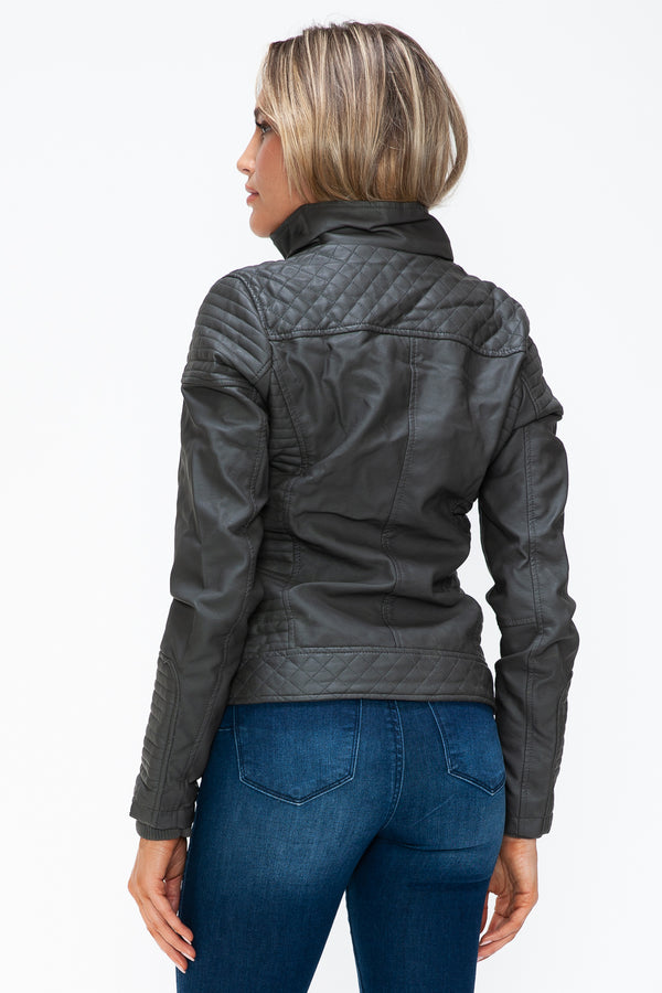 YMI Faux Layered Double-Zipper Jacket with Fuzzy Hood - Teresa's Fashionista LLC