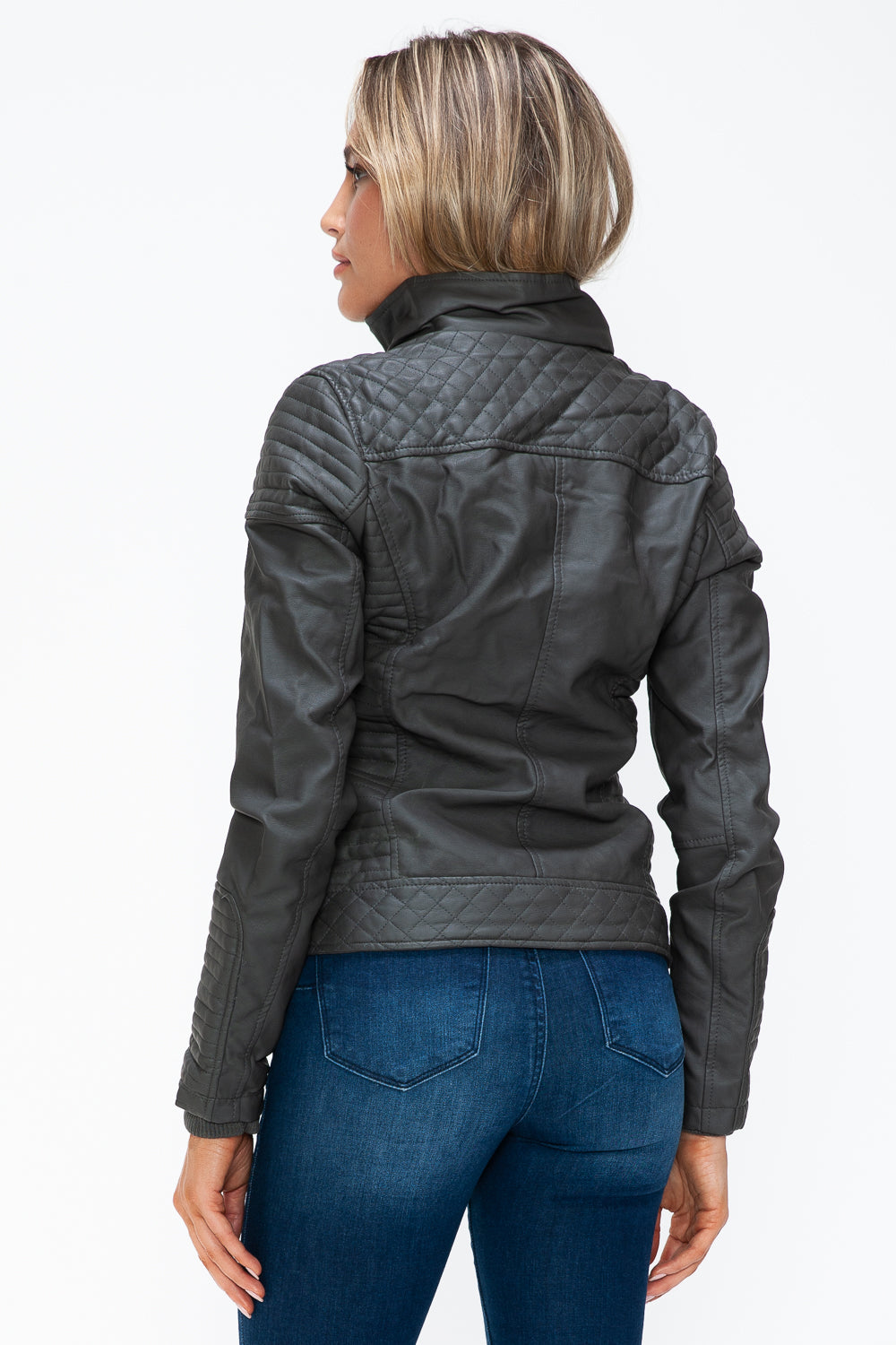 YMI Faux Layered Double-Zipper Jacket with Fuzzy Hood - Teresa's Fashionista LLC
