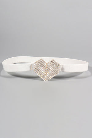 Rhinestone Heart Buckle Elastic Belt-Teresa's Fashionista LLC
