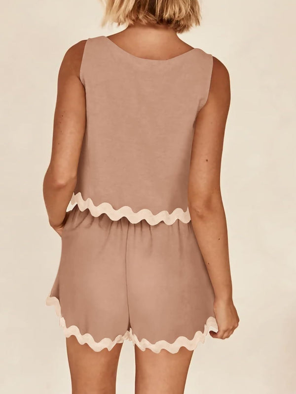 Contrast Trim Sleeveless Top and Shorts Set-Teresa's Fashionista LLC