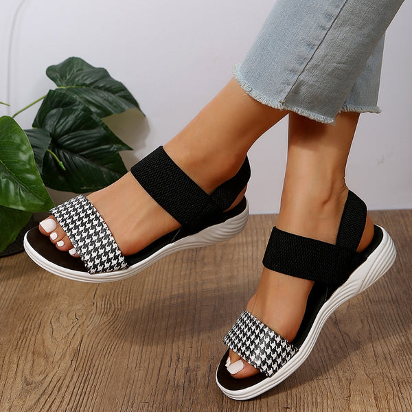 PU Leather Open Toe Low Heel Sandals-Teresa's Fashionista LLC