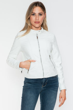 Snobbish PU Leather Zip Up Jacket with Pockets - Teresa's Fashionista LLC
