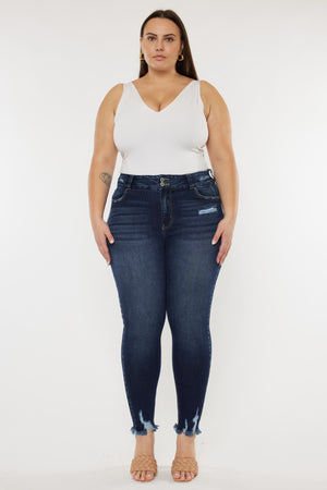 Kancan Full Size Cat's Whiskers Raw Hem High Waist Jeans-Teresa's Fashionista LLC