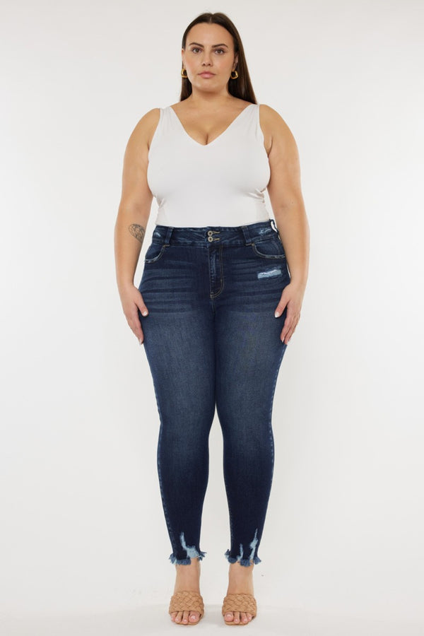 Kancan Full Size Cat's Whiskers Raw Hem High Waist Jeans-Teresa's Fashionista LLC