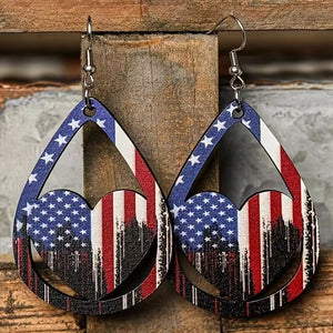 US Flag Pattern Wooden Earrings-Teresa's Fashionista LLC