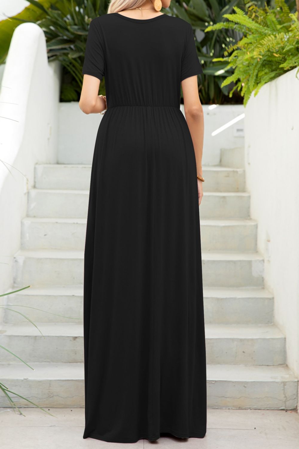 Round Neck Maxi Tee Dress with Pockets-Teresa's Fashionista LLC
