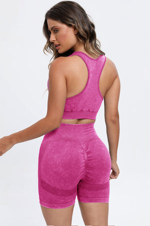 3 Piece Washed Square Neck Wide Strap Active Set-Teresa's Fashionista LLC