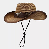 Bull Skull Straw Cowboy Hat