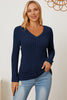 Basic Bae Full Size Ribbed V-Neck Long Sleeve T-Shirt-Teresa's Fashionista LLC