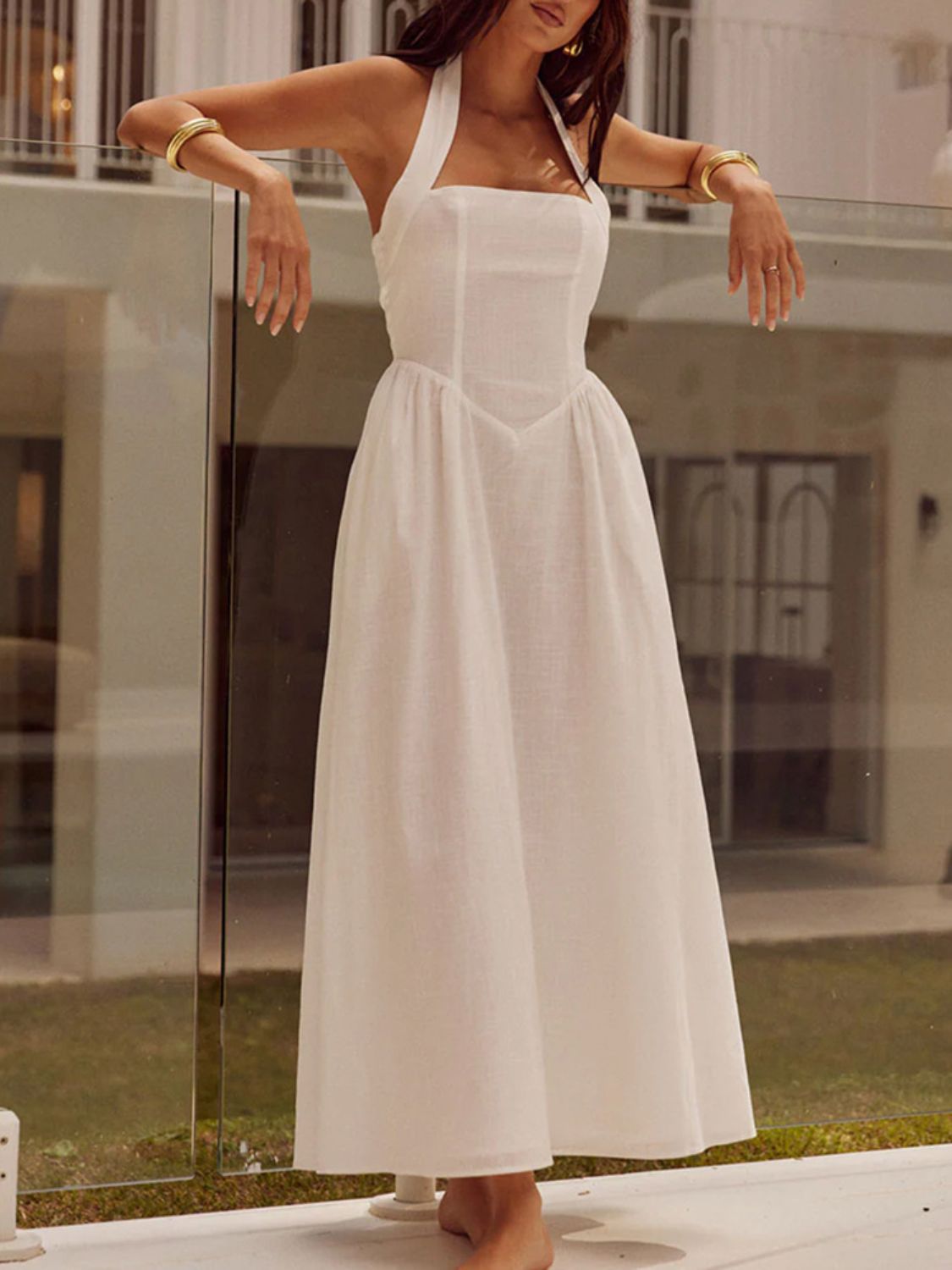 Devine Ruched Halter Neck Midi Dress - Teresa's Fashionista LLC
