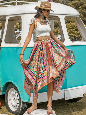 Printed High Waist Handkerchief Hem Skirt-Teresa's Fashionista LLC