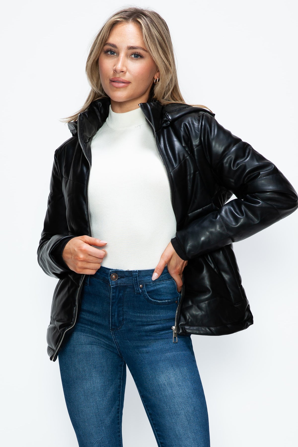 How Dare U Pocketed Zip Up Puffer Jacket with Removable Hood - Teresa's Fashionista LLC