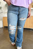 Judy Blue Full Size Distressed Raw Hem Bootcut Jeans - Teresa's Fashionista LLC