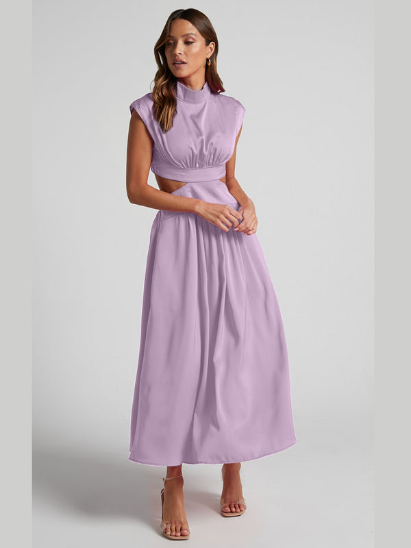 Cutout Mock Neck Sleeveless Ruched Dress-Teresa's Fashionista LLC
