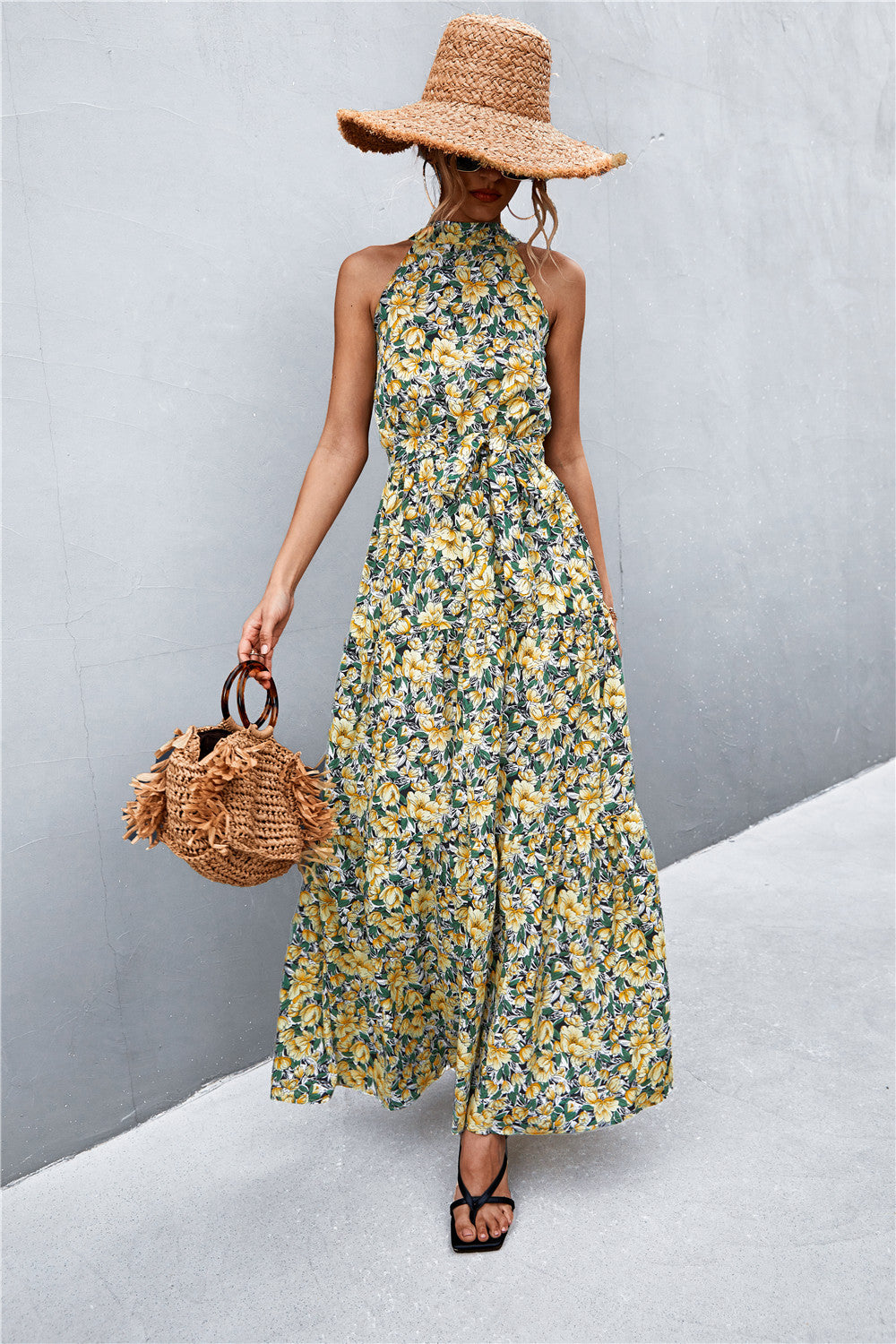 Printed Sleeveless Tie Waist Maxi Dress-Teresa's Fashionista LLC