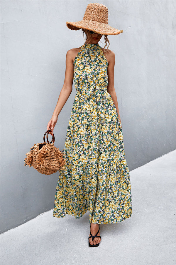 Printed Sleeveless Tie Waist Maxi Dress-Teresa's Fashionista LLC