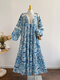Plus Size Bohemian Paisley Print V-Neck Dress