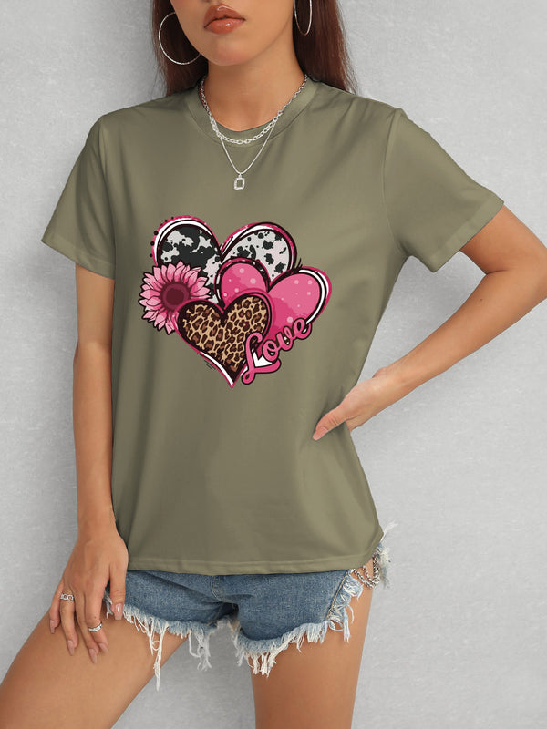 Heart Round Neck Short Sleeve T-Shirt-Teresa's Fashionista LLC