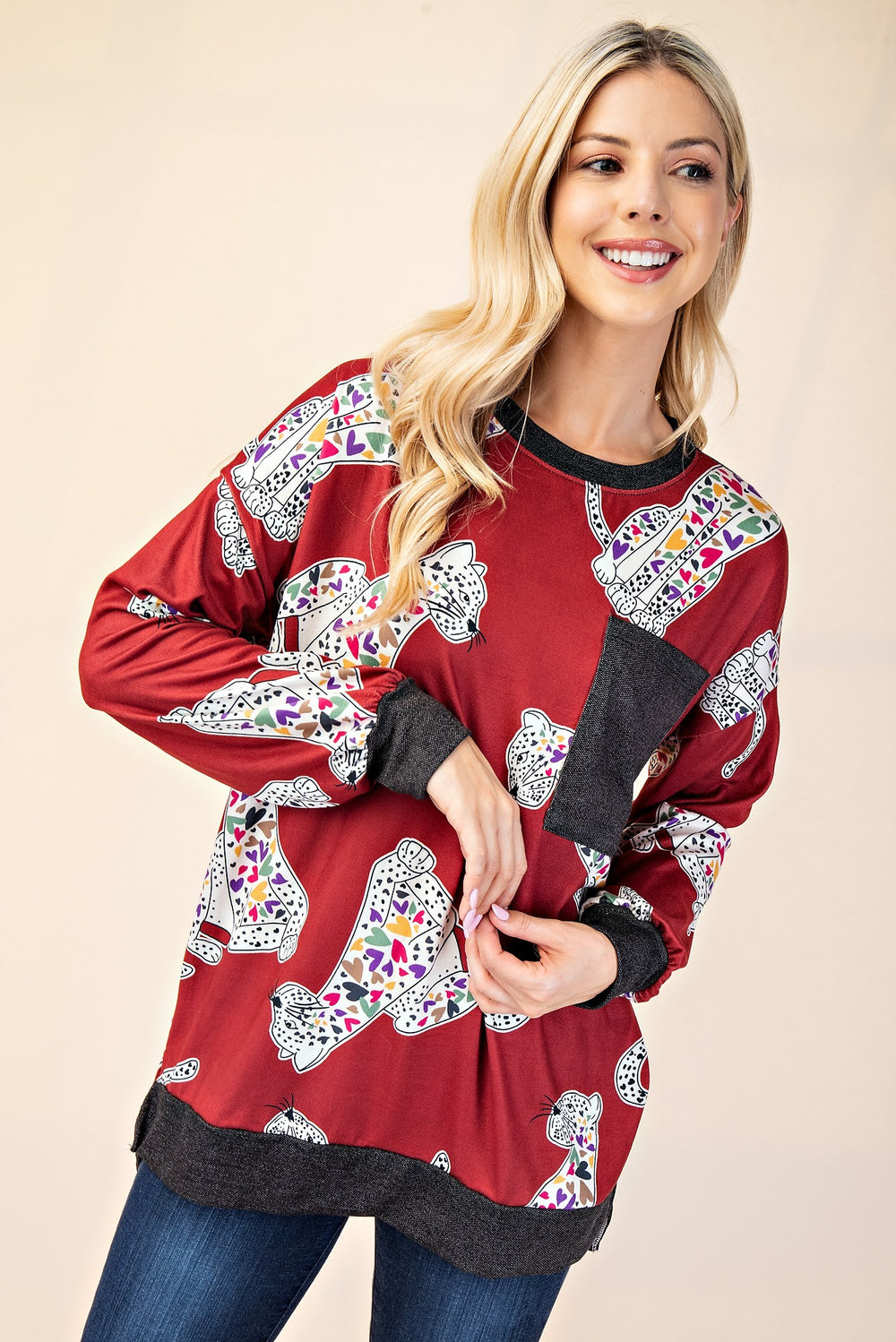 Celeste Full Size Animal Print Contrast Round Neck T-Shirt - Teresa's Fashionista LLC