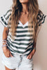 Striped V-Neck Flounce Sleeve Top-Teresa's Fashionista LLC