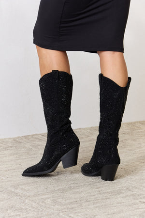 Forever Link Rhinestone Knee High Cowboy Boots-Teresa's Fashionista LLC