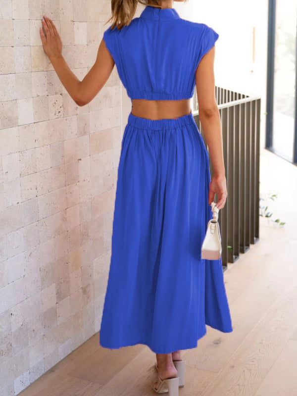 Cutout Mock Neck Sleeveless Ruched Dress-Teresa's Fashionista LLC