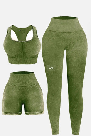 3 Piece Washed Square Neck Wide Strap Active Set-Teresa's Fashionista LLC