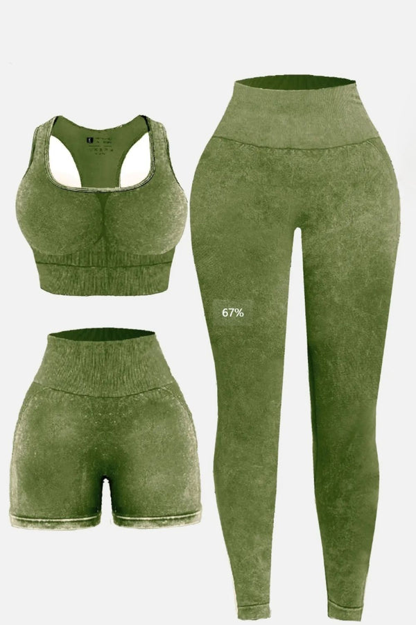 3 Piece Washed Square Neck Wide Strap Active Set-Teresa's Fashionista LLC
