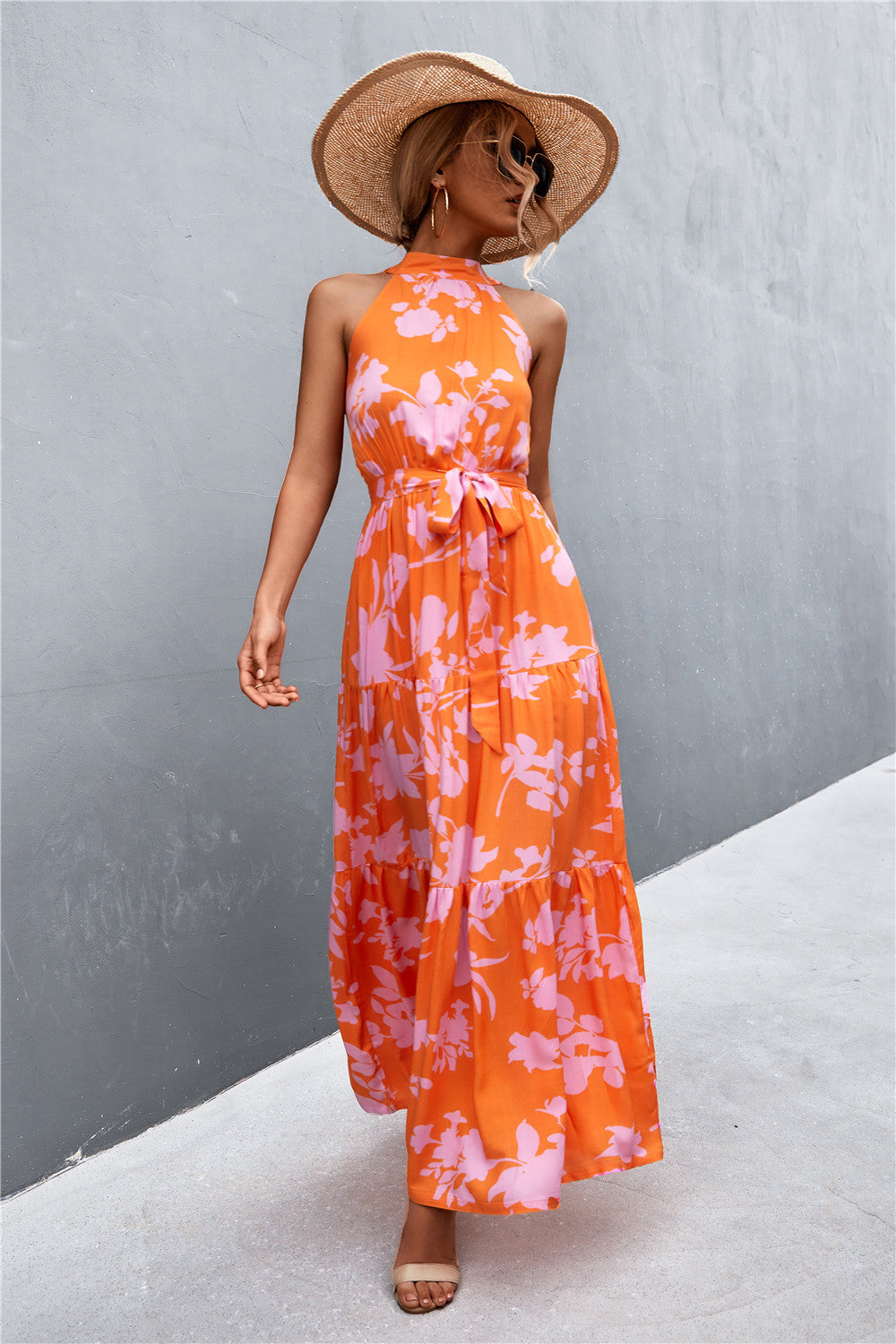 Printed Sleeveless Tie Waist Maxi Dress-Teresa&#39;s Fashionista LLC
