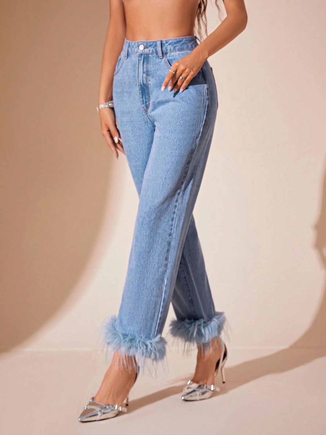 Plush Hem High Rise Straight Jeans - Teresa's Fashionista LLC
