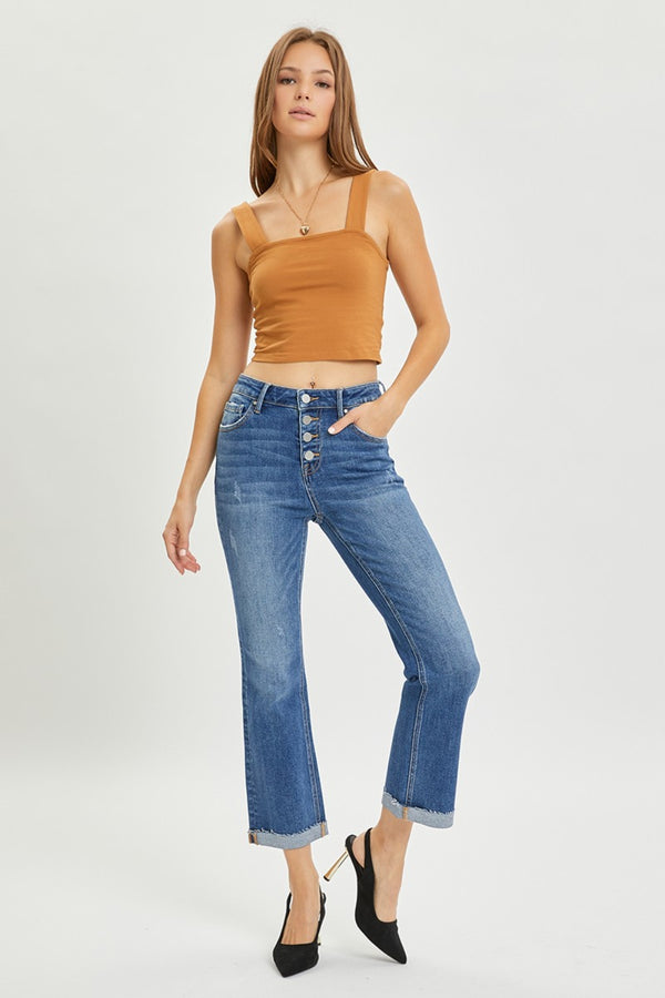 RISEN Full Size Button Fly Cropped Bootcut Jeans-Teresa's Fashionista LLC