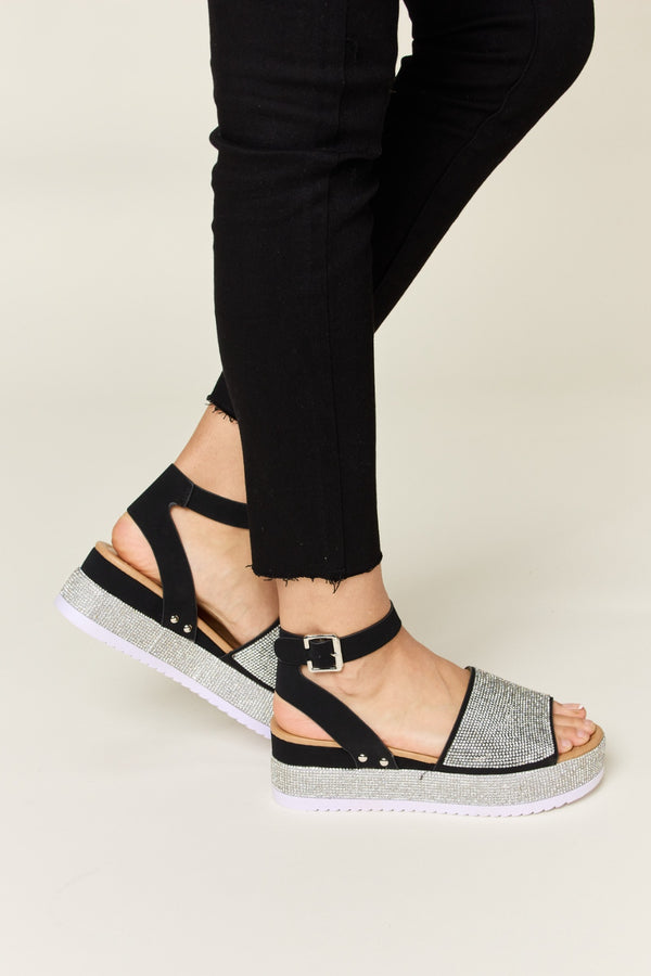 Forever Link Rhinestone Buckle Strappy Wedge Sandals-Teresa's Fashionista LLC