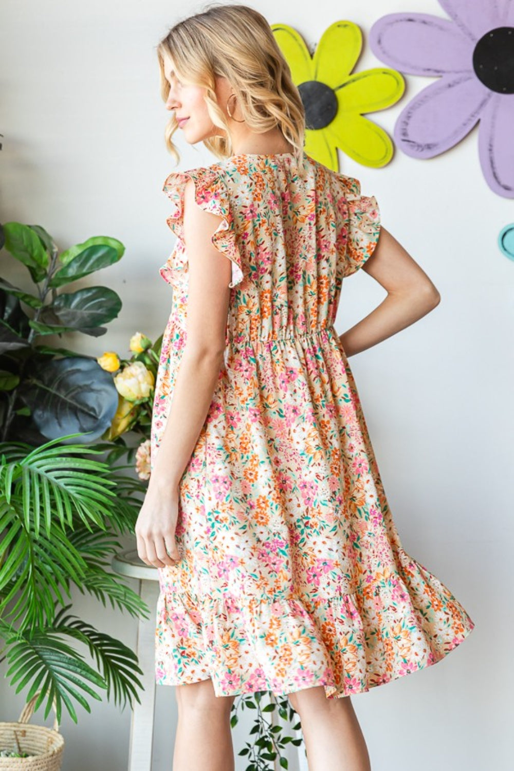 Heimish Full Size Floral Ruffled V-Neck Dress-Teresa's Fashionista LLC