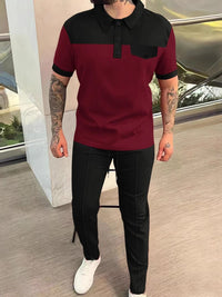 Men‘s Full Size Waffle-Knit Contrast Top and Pants Set Plus Size