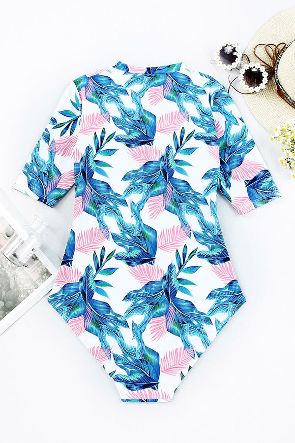 Printed Notched Half Sleeve One-Piece Swimwear-Teresa's Fashionista LLC