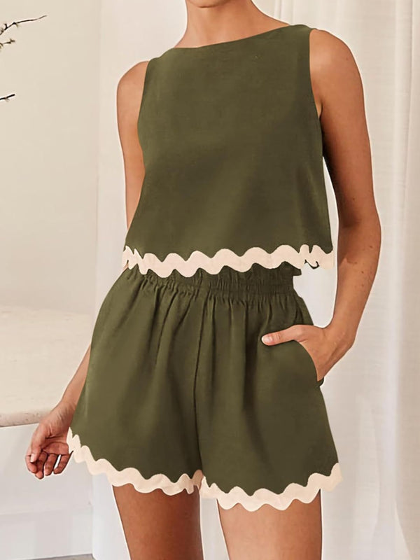 Contrast Trim Sleeveless Top and Shorts Set-Teresa's Fashionista LLC