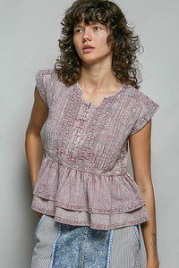 POL Eyelet Embroidery Pintuck Sleeveless Blouse