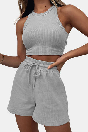 Round Neck Top and Drawstring Shorts Set-Teresa's Fashionista LLC